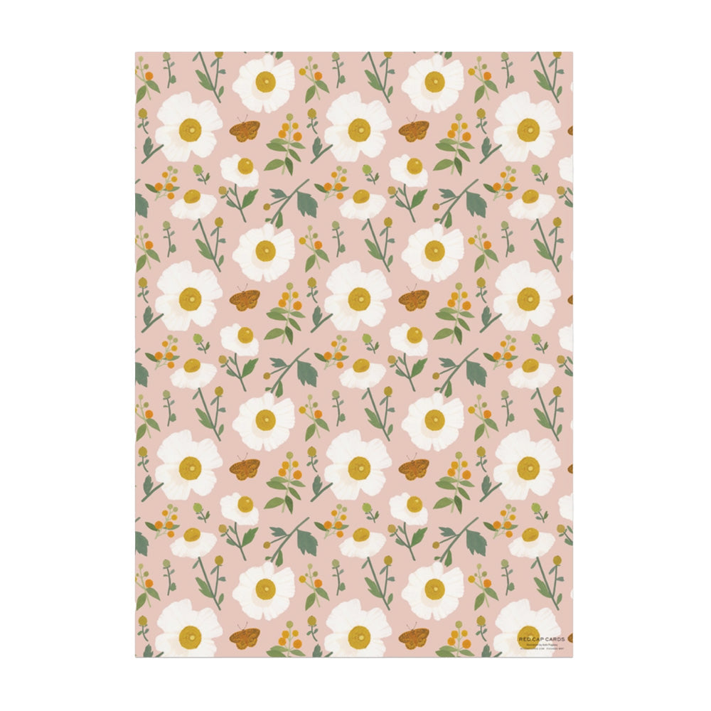 White Poppies Wrapping Paper Sheet