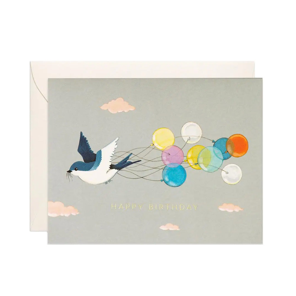 Swallow and Balloons Birthday Card