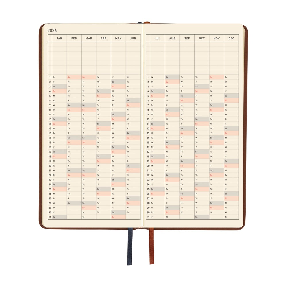2026 Hobonichi Techo English Weeks - Leather: Wine Brown