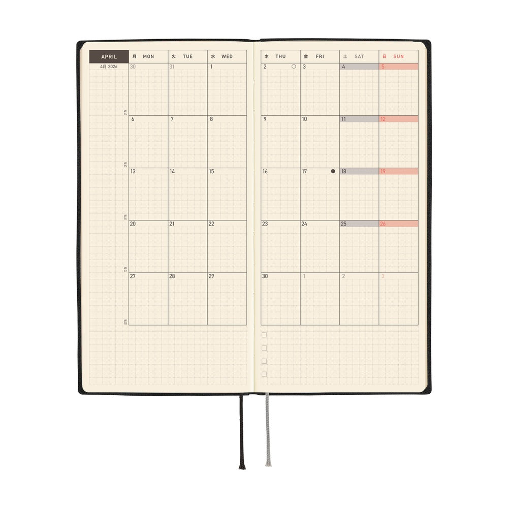 2026 Hobonichi Techo English Weeks - White Line: Black