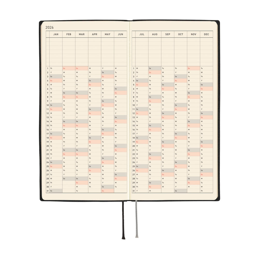 2026 Hobonichi Techo English Weeks - White Line: Black