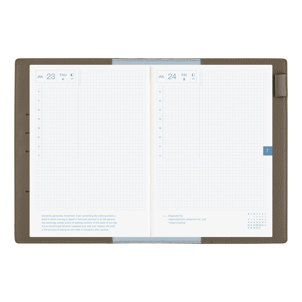 2026 Hobonichi Techo Cousin Planner Book & Cover English A5 - Leather: Taut (Gray & Light Blue)