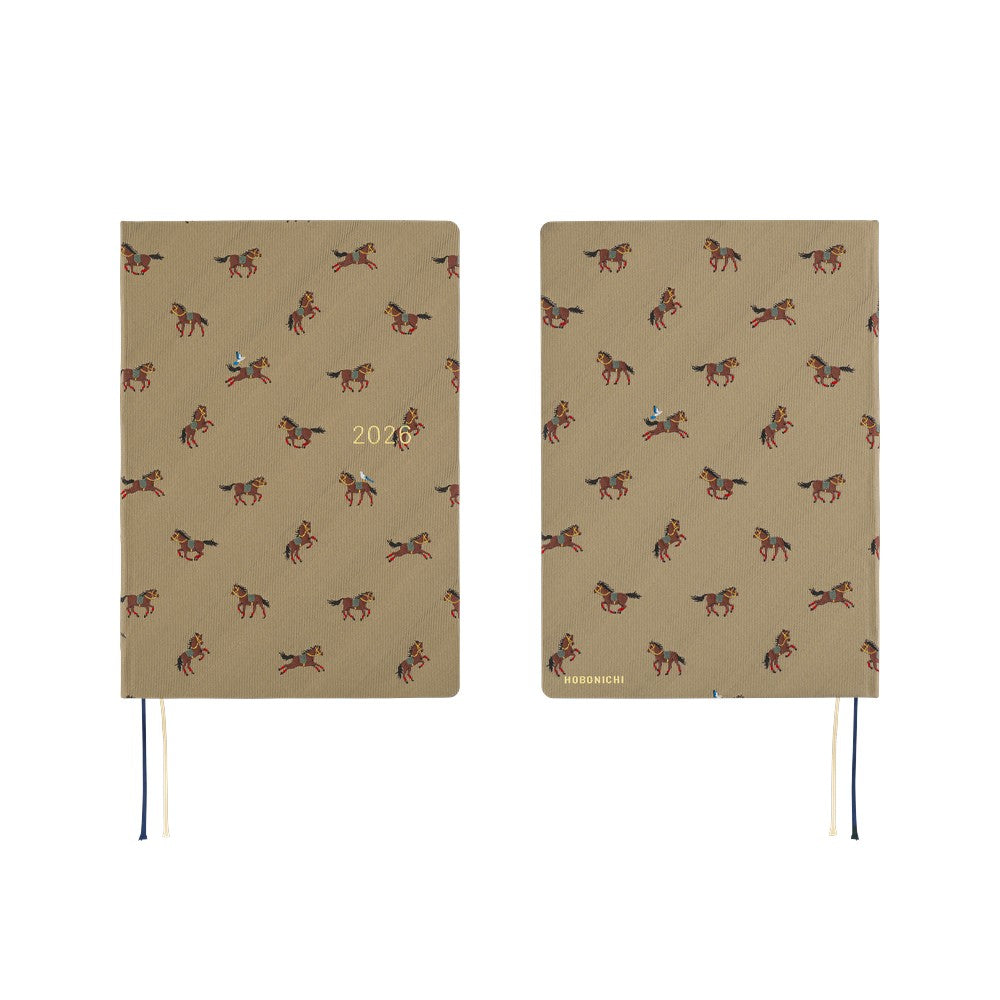 2026 Hobonichi Techo HON A5 English Hardcover Planner Book - Bow & Tie: Galloping Horses