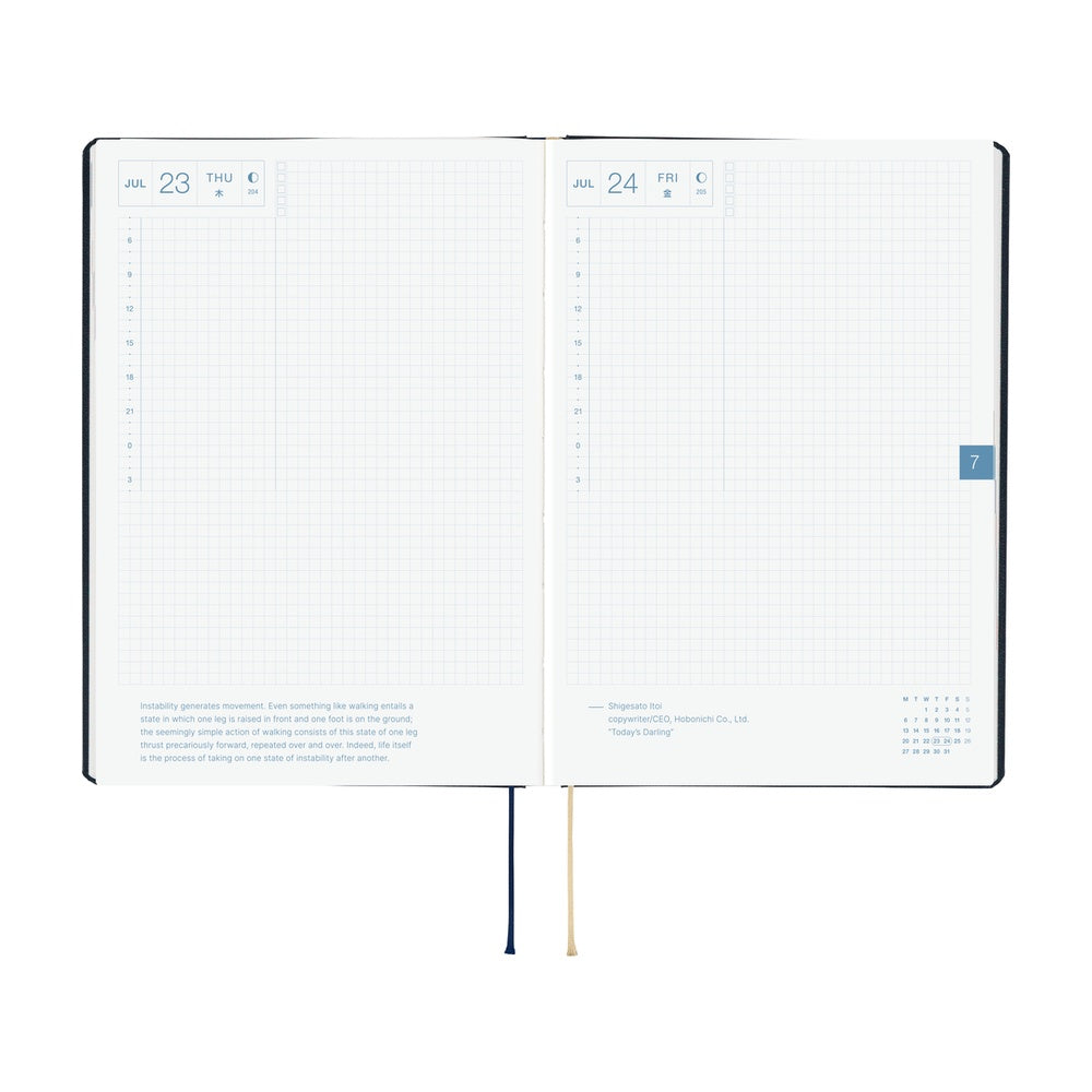 2026 Hobonichi Techo HON A5 English Hardcover Planner Book - Slash (Navy)