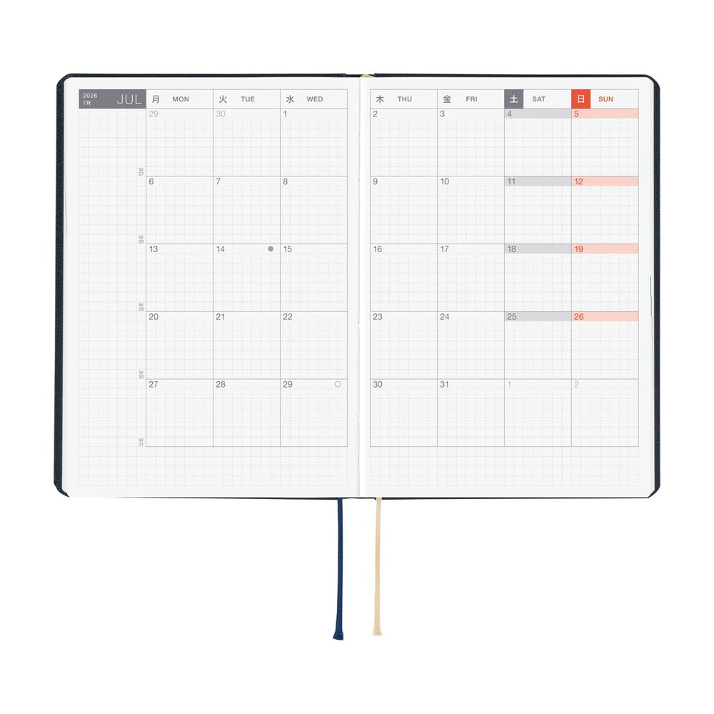 2026 Hobonichi Techo HON A6 English Hardcover Planner Book - Slash (Navy)
