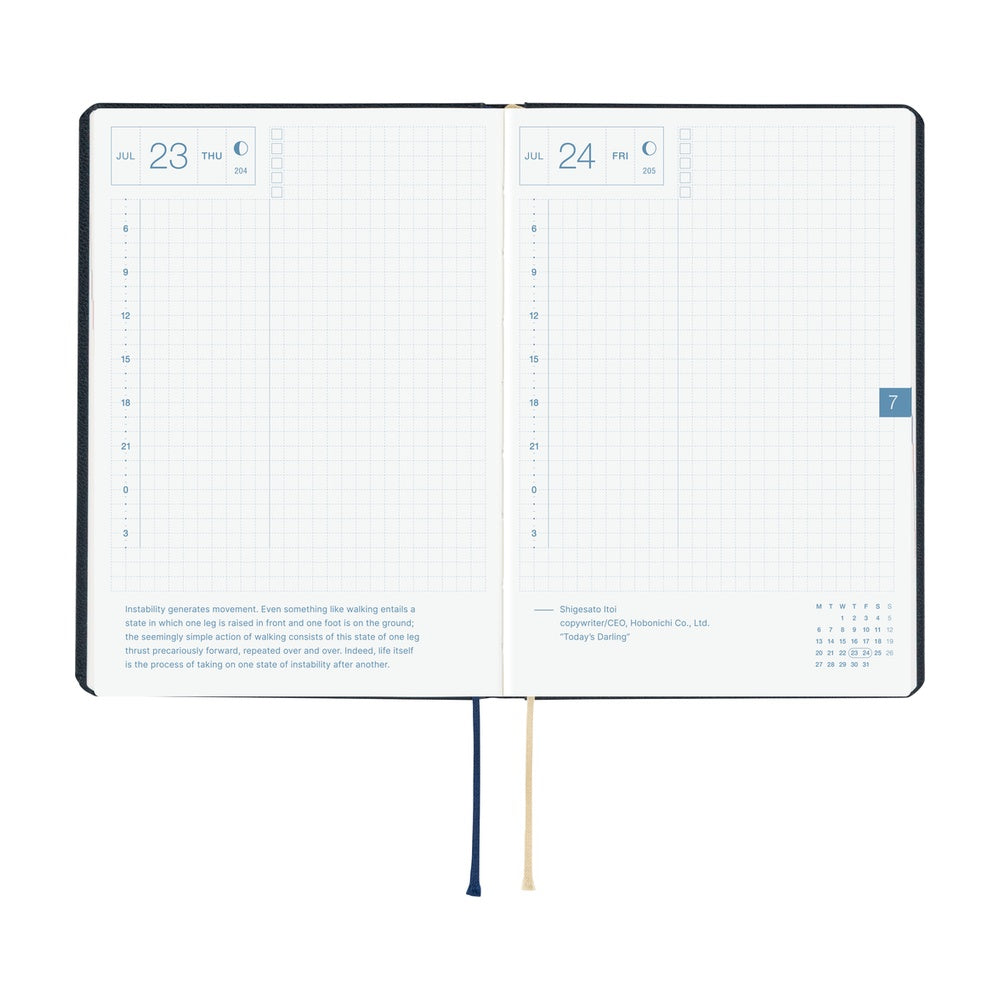 2026 Hobonichi Techo HON A6 English Hardcover Planner Book - Slash (Navy)