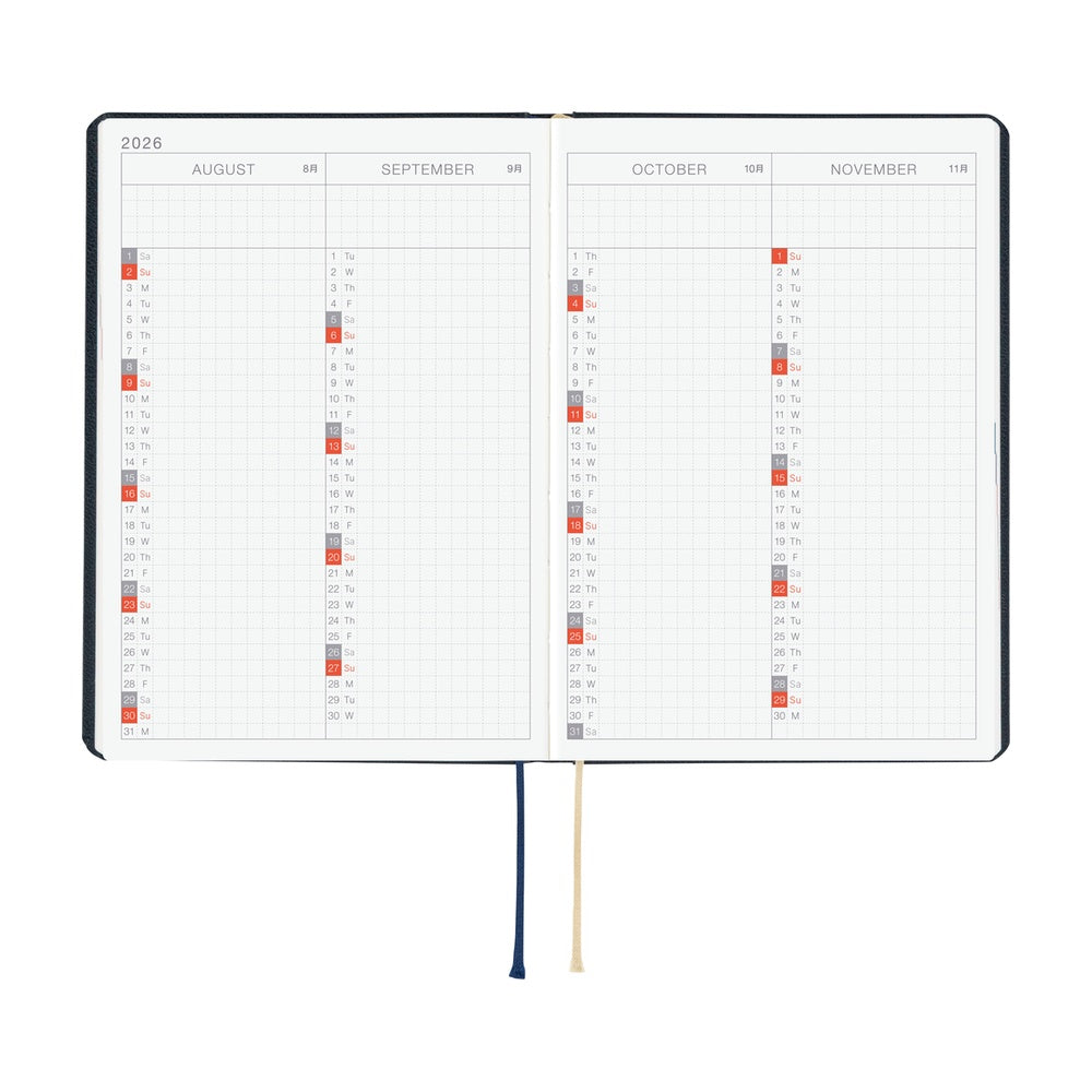 2026 Hobonichi Techo HON A6 English Hardcover Planner Book - Slash (Navy)
