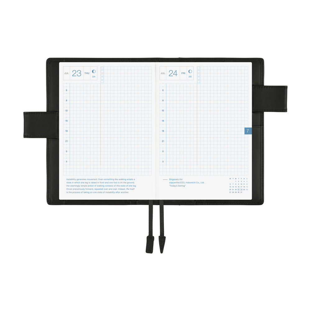 2026 Hobonichi Techo Planner & Cover English A6 - Leather: TS Basic - Black