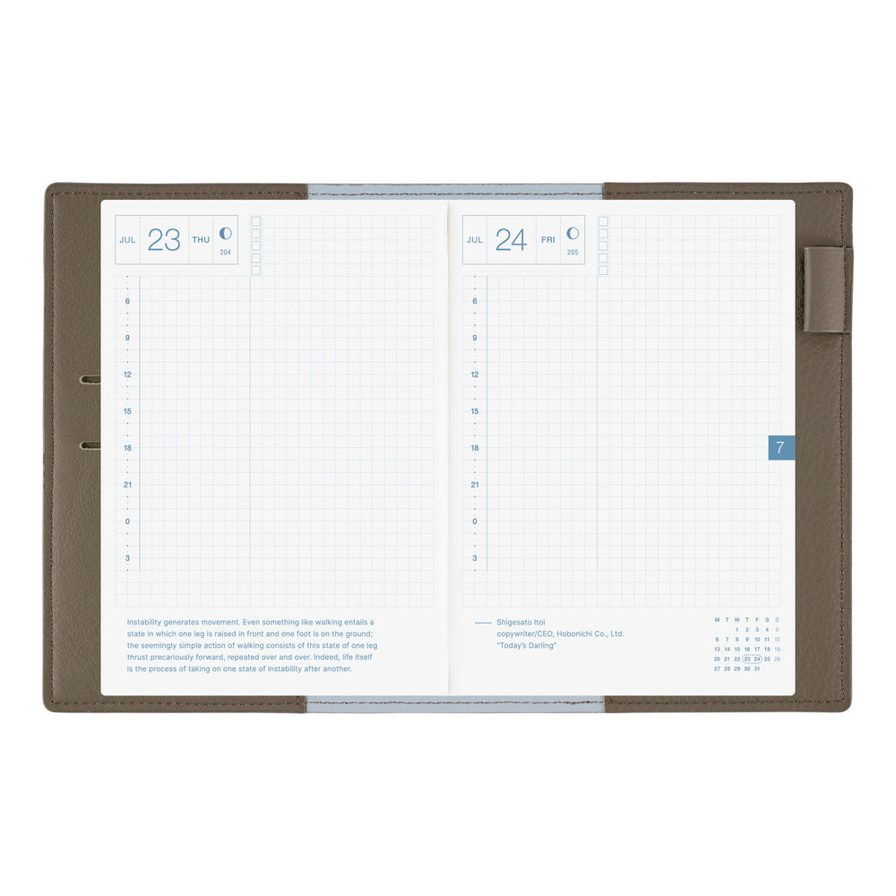 2026 Hobonichi Techo Planner & Cover English A6 - Leather: Taut (Gray & Light Blue)