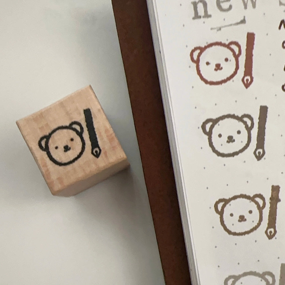 Bear & Pen Wooden Stamp