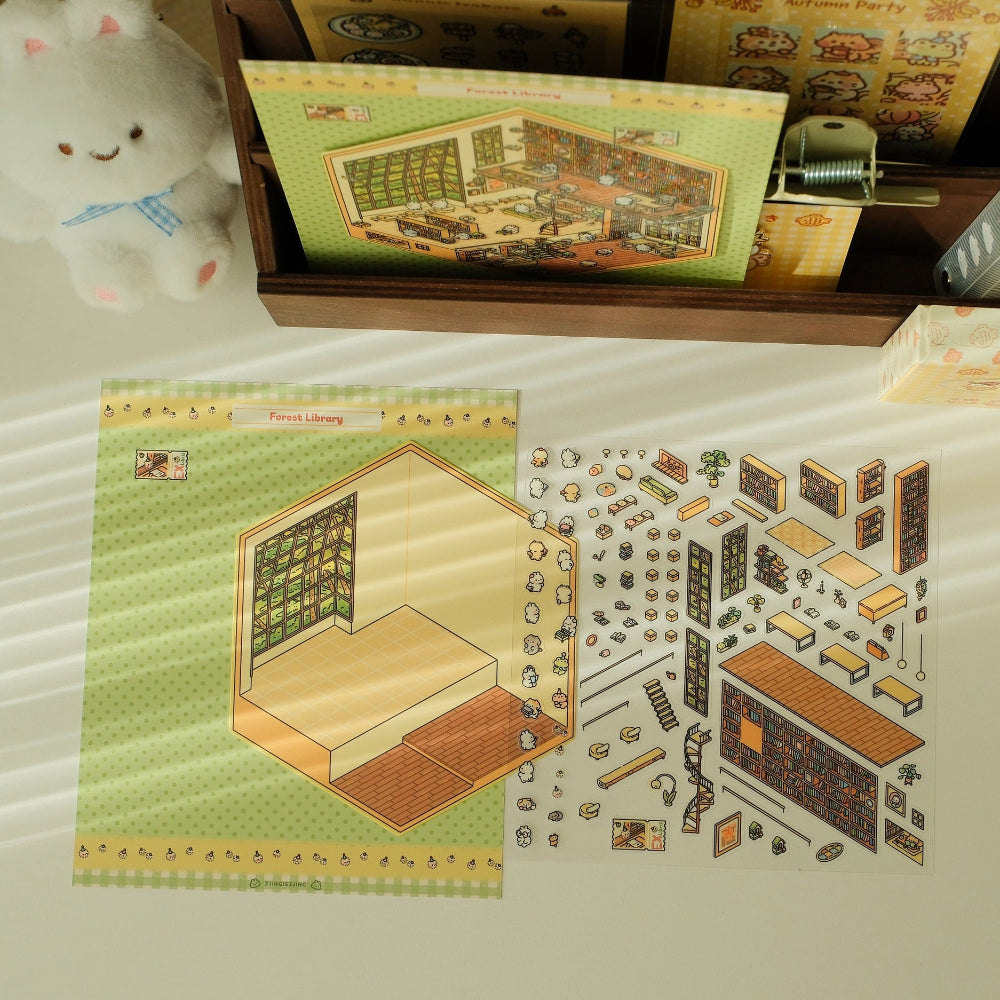 Set of room layout plans and building blocks on a table