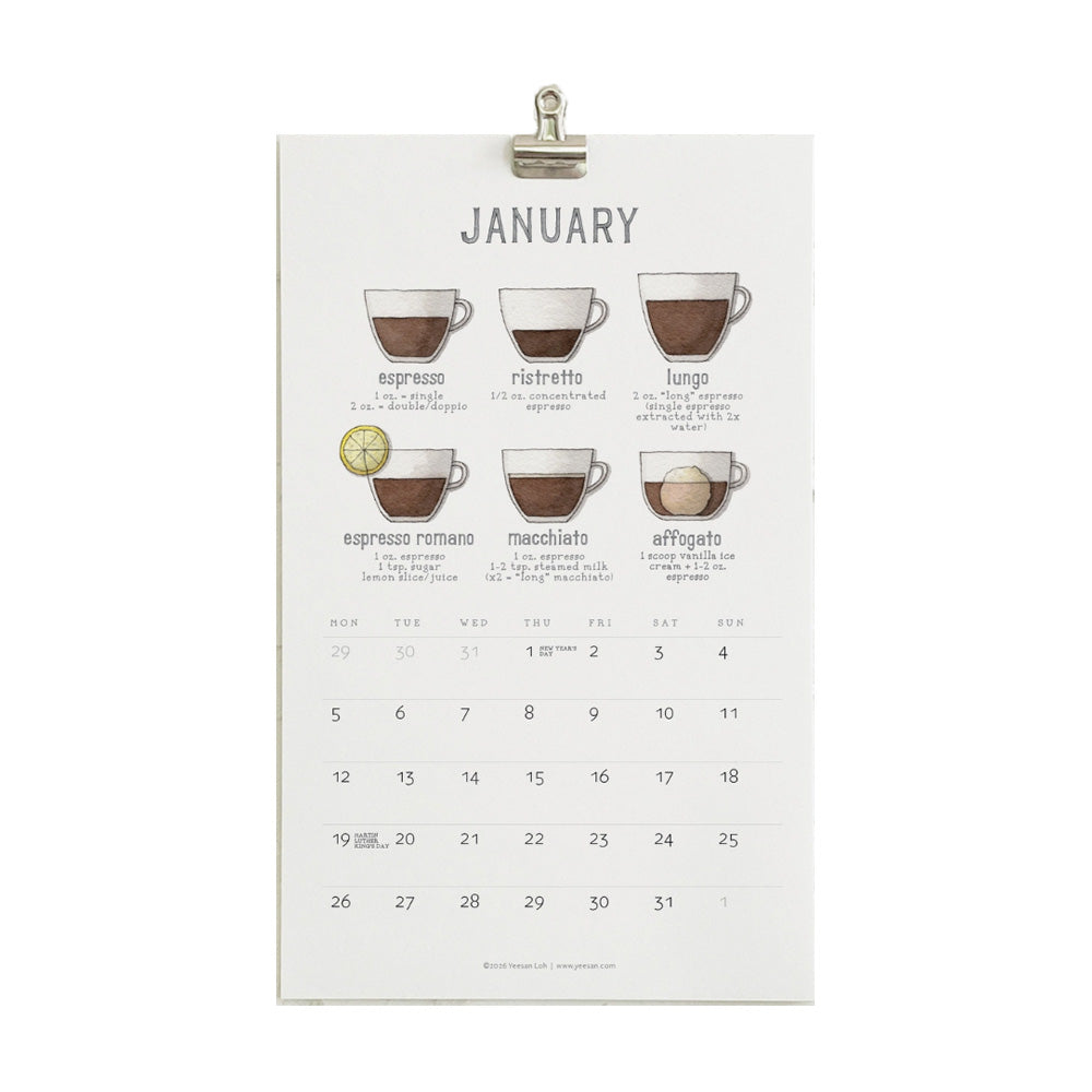 2026 Coffee & Espresso Wall Calendar