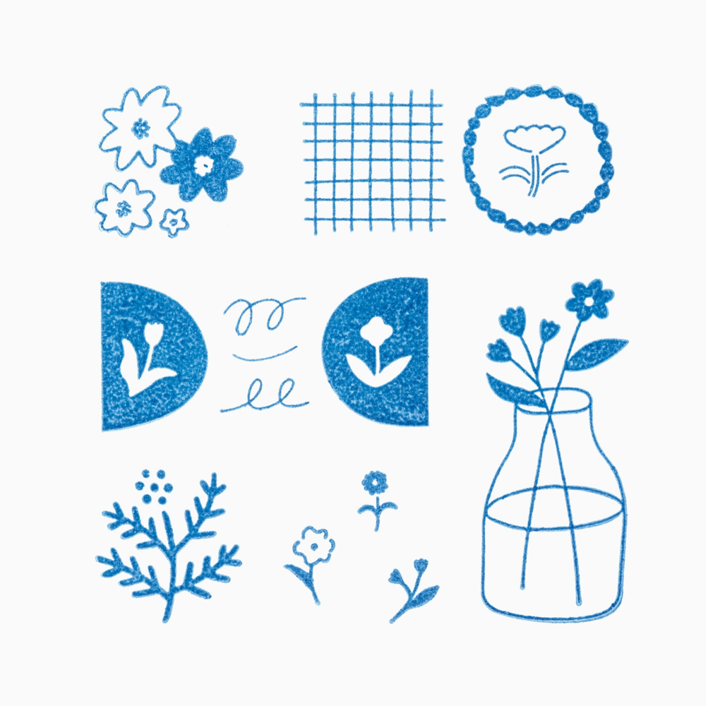 King Jim Kori Jirushi Crystal Clarity Stamp Set of 6 - Flower Set