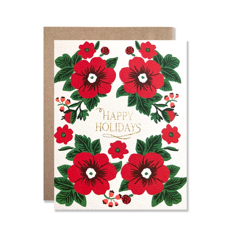 Happy Holidays Poinsettia Card - Set of 8