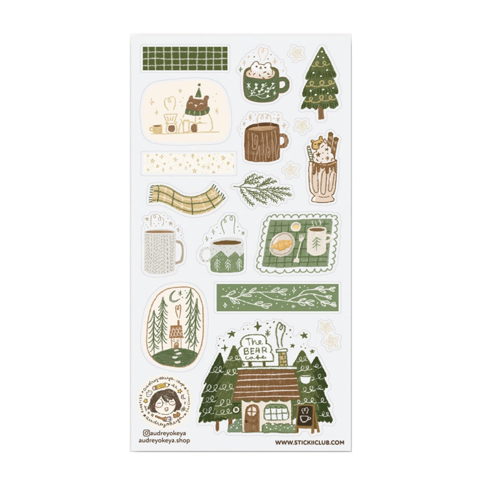 Winter Bear Cafe Sticker Sheet