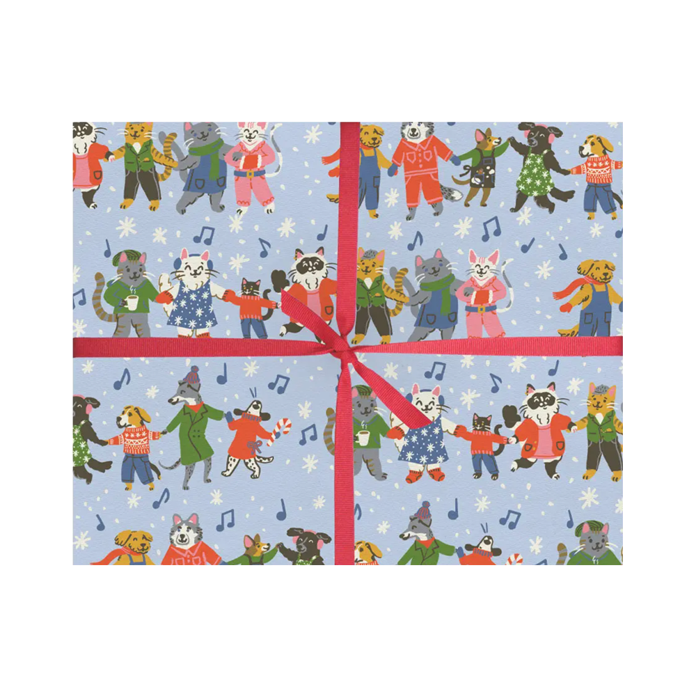 Caroling Cats & Dogs Wrap Sheet Roll