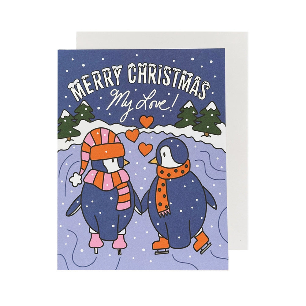 Ice Skating Christmas Penguins Card