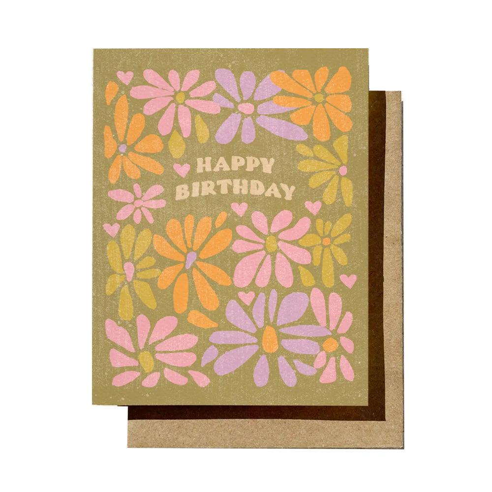 Happy Birthday Retro Flower Card