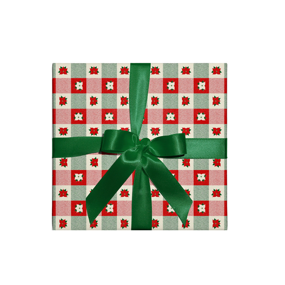 Poinsettia Plaid Wrapping Paper- Roll of 3 Sheets