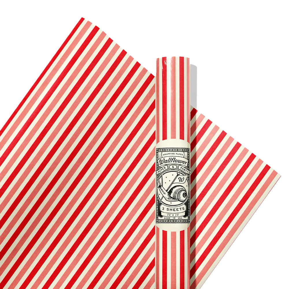 Red & Pink Stripe Wrapping Paper- Roll of 3 Sheets