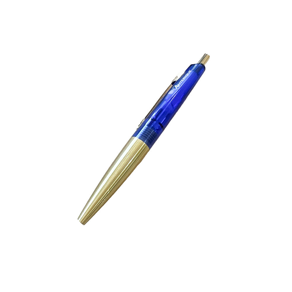 Anterique Ultra-Low Viscosity 0.5mm Ballpoint Mini Pen - Transparent Blue with Brass