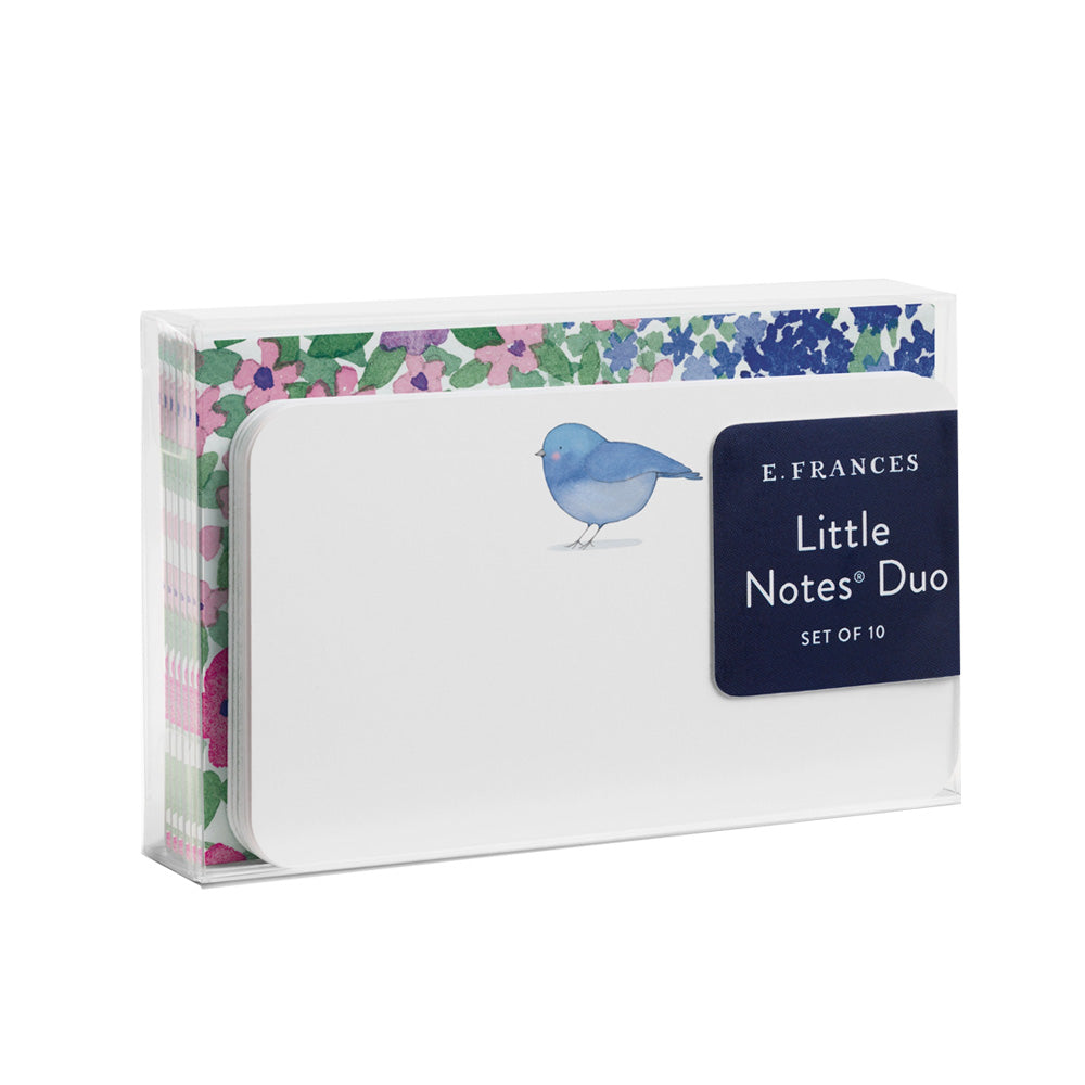 Packaged set of E. Frances Little Notes Duo with floral design and bird illustration on a white background