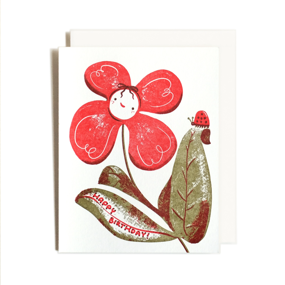 Birthday Flower Ladybug Card - M.Lovewell