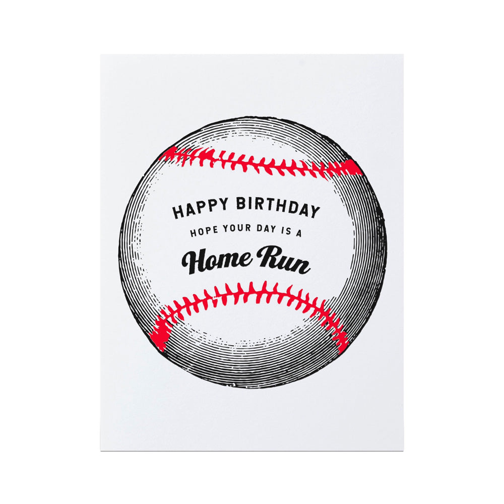 Baseball card with "Happy birthday Hope your day is a Home Run" in the center.