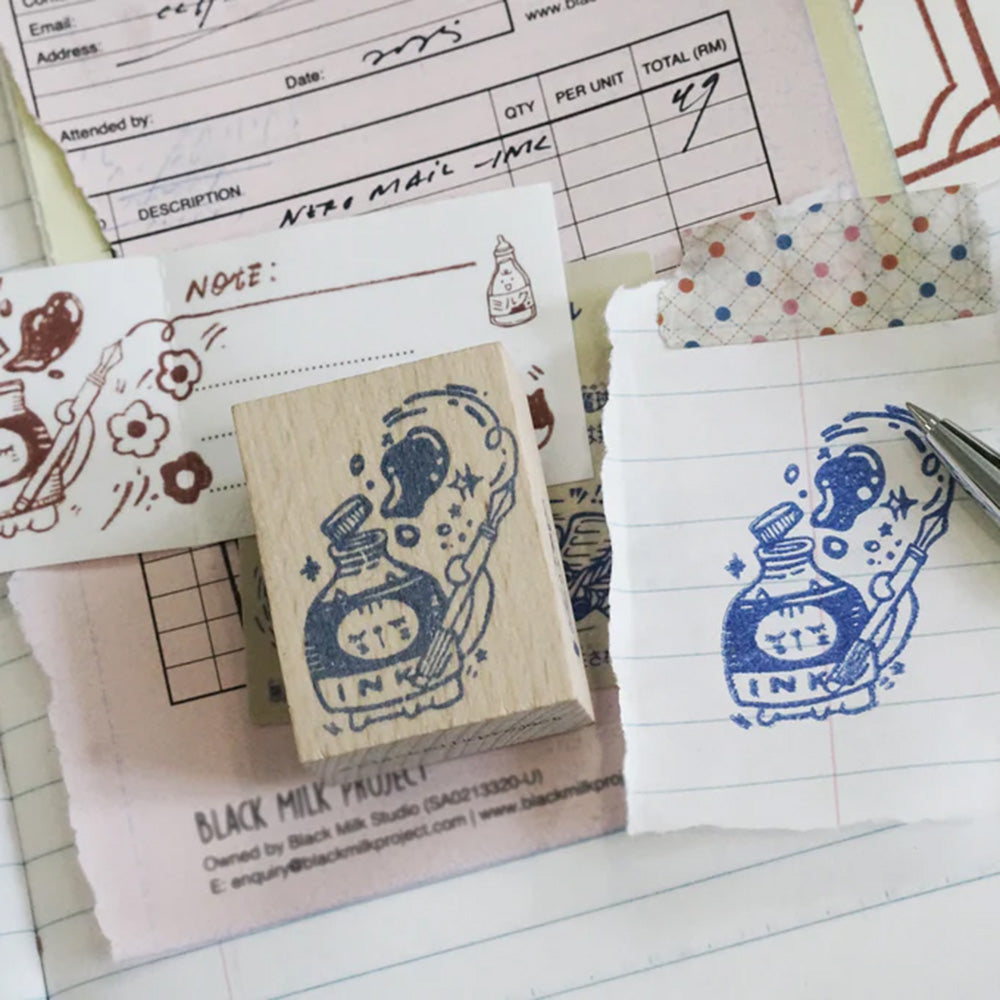 M Ink Black Milk Project Wooden Rubber Stamp - Neko Mail M - Ink – M.Lovewell
