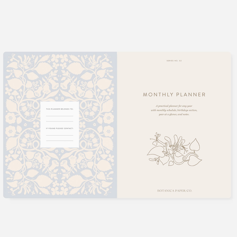 Blue Floral Undated Monthly Planner - M.Lovewell