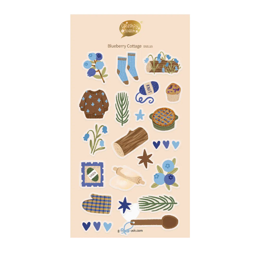 Sheet of decorative stickers with various illustrations on a beige background