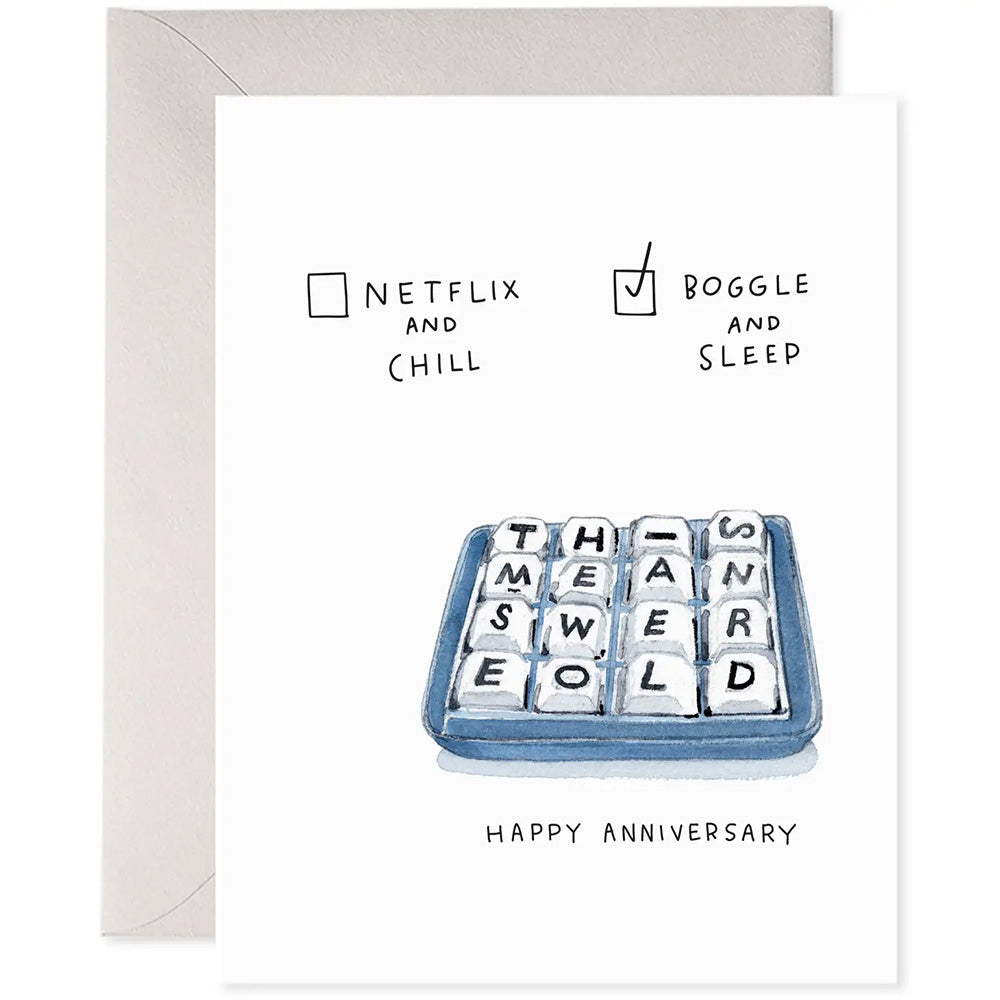 Boggle and Sleep Anniversary Card