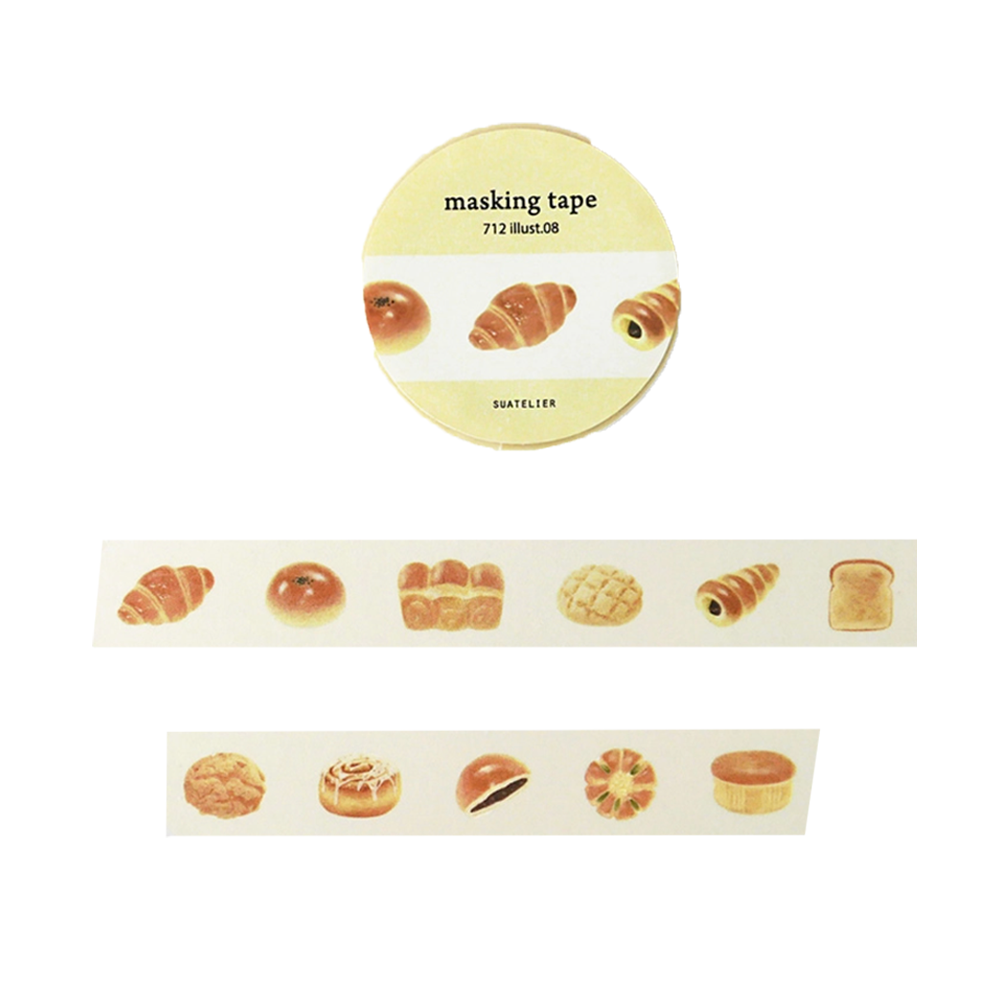 Washi tape with bread illustrations on a white background