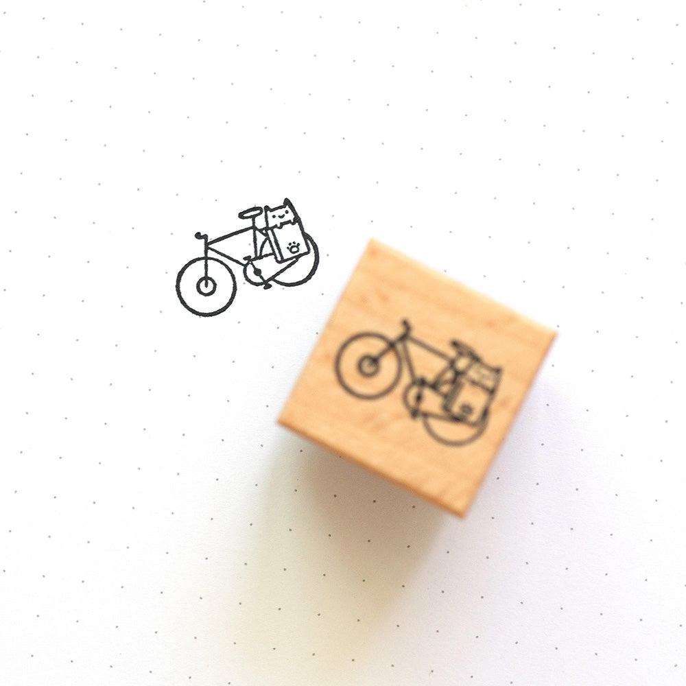Cat on Bike Wooden Stamp