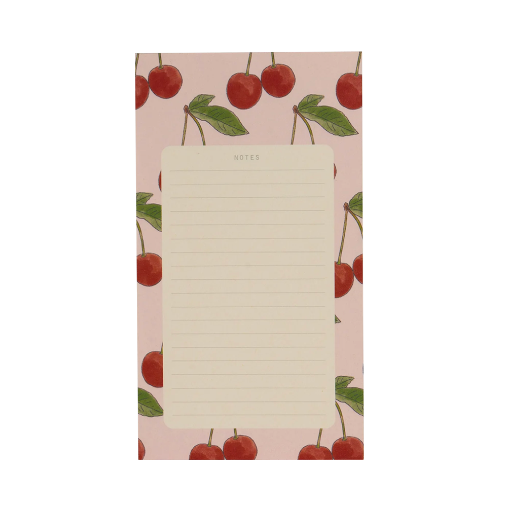 Notepad with cherry design on the borders and rectangle note box in the middle.