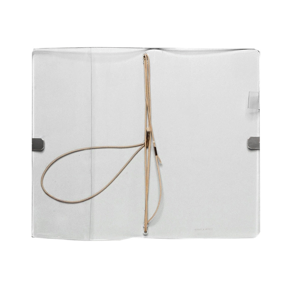 Clear notebook cover with bands along the middle