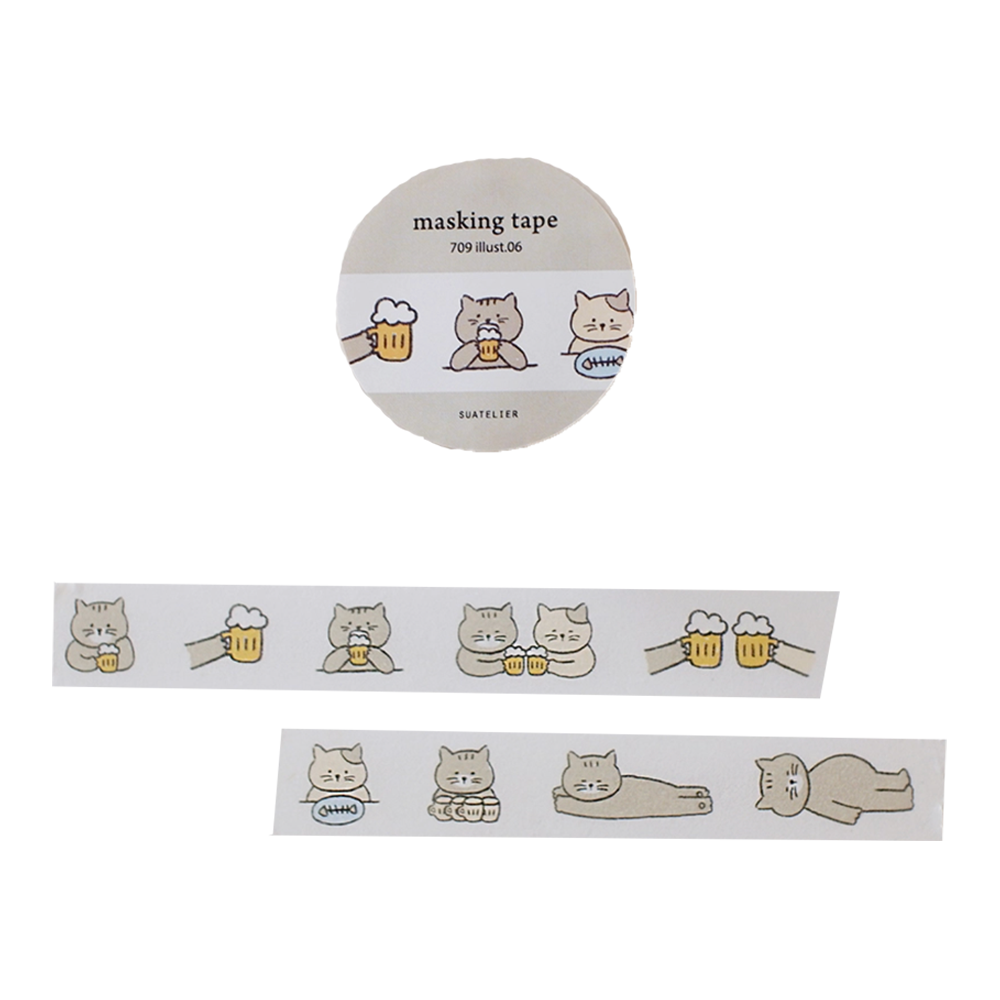 Washi tape with cat illustrations on a white background