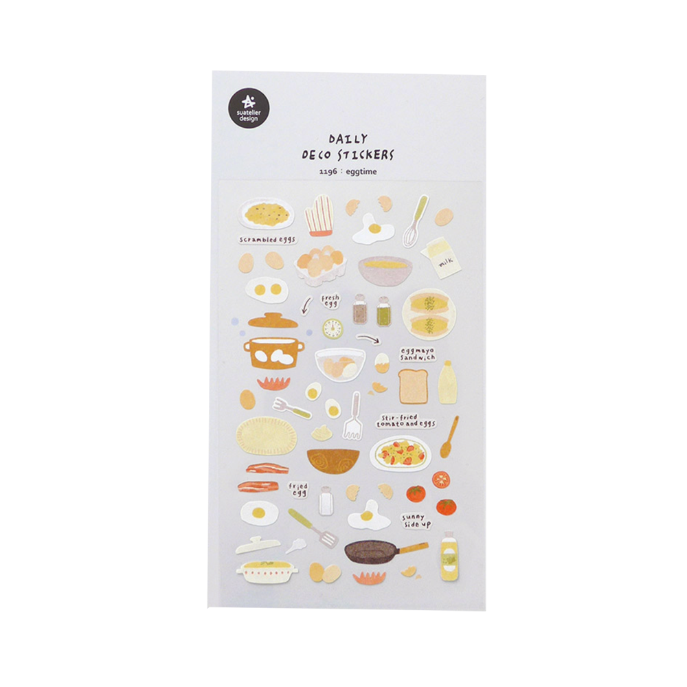 Sticker sheet of different egg dishes.