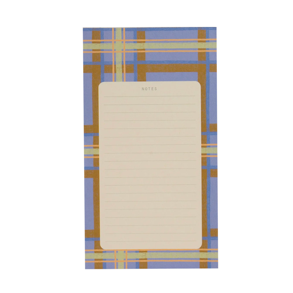 Notepad with plaid design around the borders.