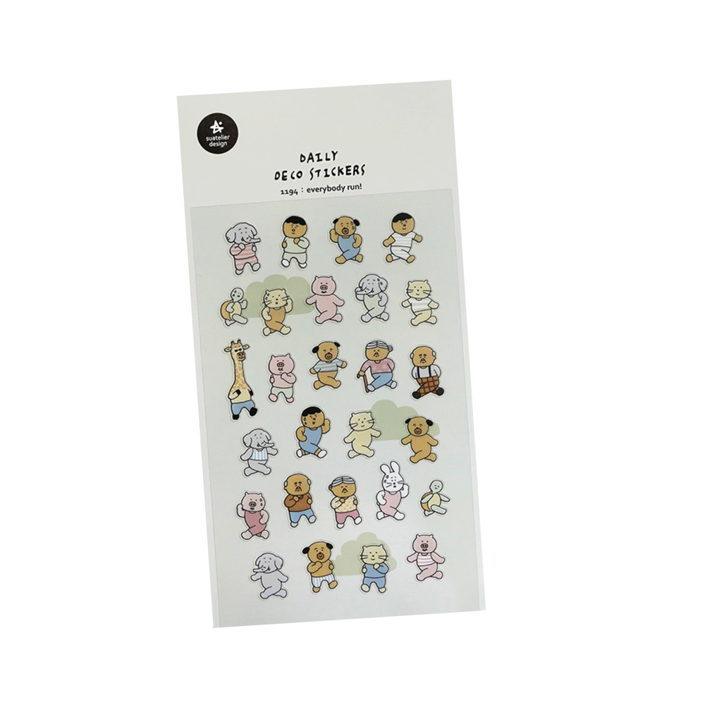 Sheet of cartoon animal stickers with a white background