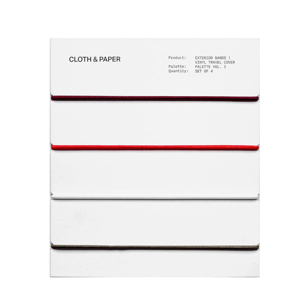 White packaging with 4 elastic bands running across the package horizontally