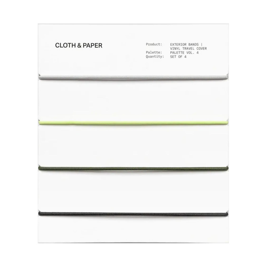 Bands wrapped around a card; grey, green, dark green, and black.