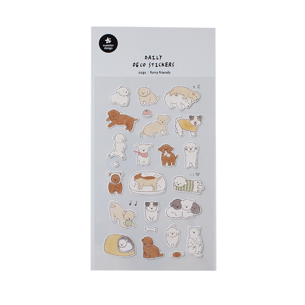 Sticker sheet with various puppy illustrations