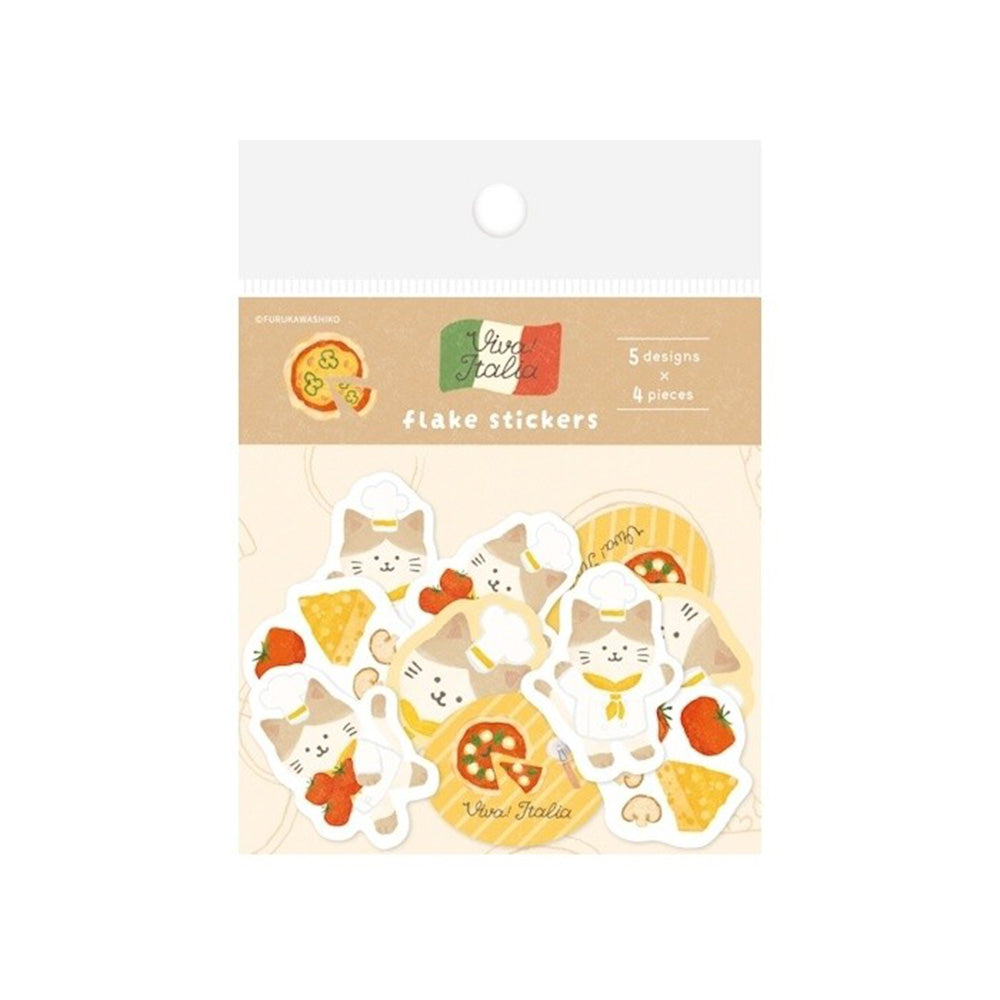 Furukawashiko Washi Flake Stickers - Pizza Kitten - M.Lovewell