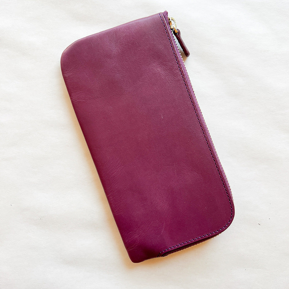 Galen Leather Slip-N-Zip 4 Slots Pen Pouch - Purple