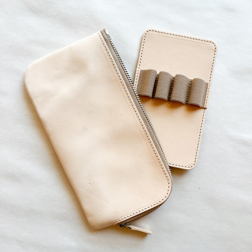 Galen Leather Slip-N-Zip 4 Slots Pen Pouch - Undyed