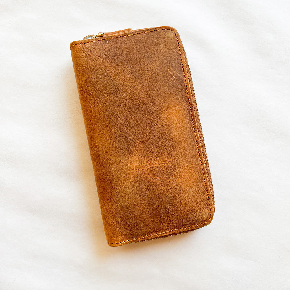 Galen Leather Zippered 3 Pen Case - Crazy Horse Brown