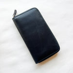 Galen Leather Zippered 3 Pen Case - Navy Blue