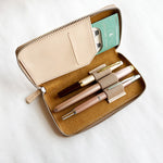 Galen Leather Zippered 3 Pen Case - Undyed