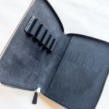 Galen Leather Zippered 5 Pen and A6 Notebook Case - Black